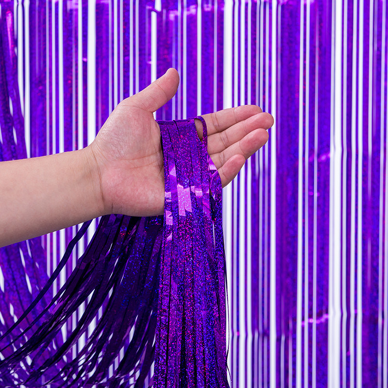 Fringe Decor Purple Tinsel Backdrop 3.2ft*8.2ft Streamer Curtain Backdrop