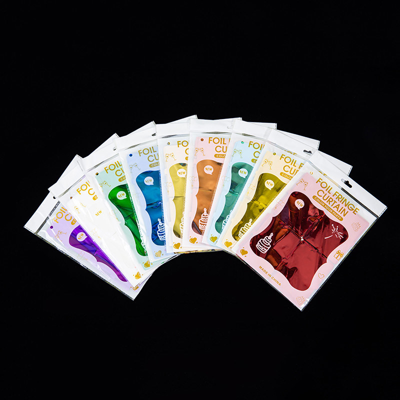 Colorful Foil Curtain Square Blue Yellow Pink Metallic Fringe Curtain