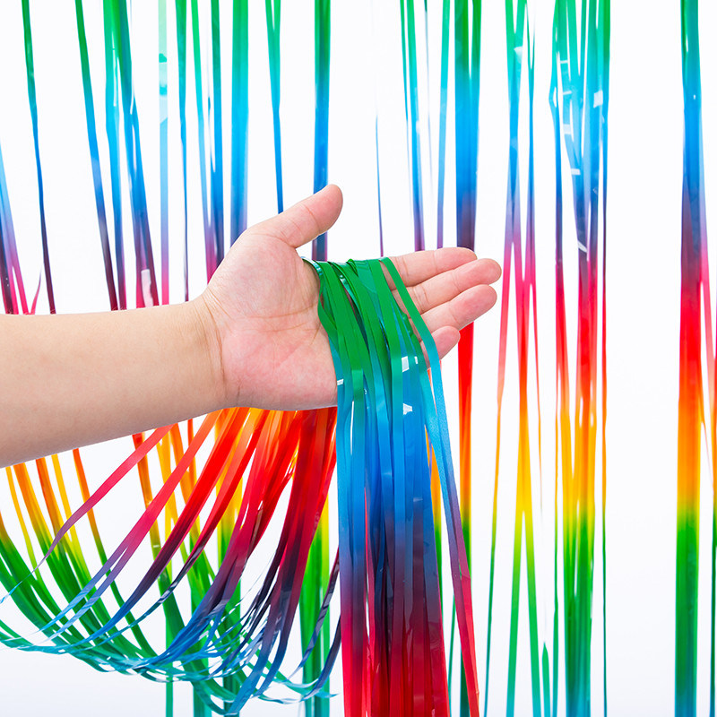 Mildew Resistant Colorful Fringe Backdrop 1mx2m Rainbow Tinsel Curtain