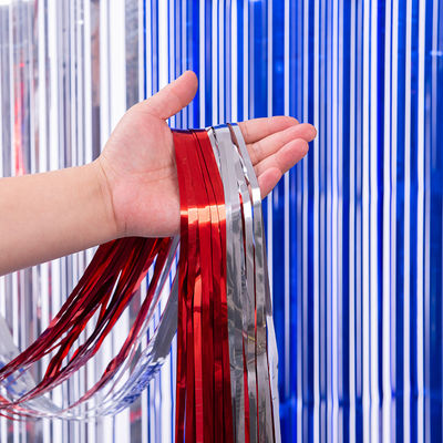 Đỏ bạc màu xanh Tinsel rèm 1 mét 2 mét Fringe Backdrop rèm